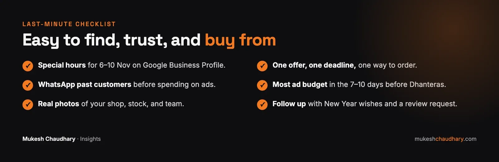 Checklist for a last-minute Diwali marketing plan for small businesses
